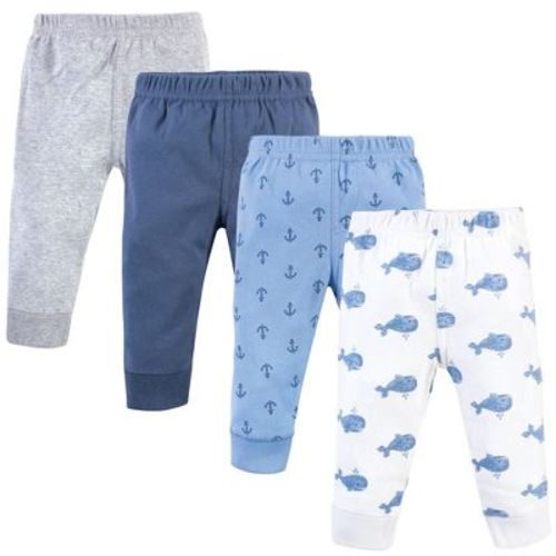 Hudson Baby Infant and Toddler Boy Cotton Pants 4pk, Blue Whales, 3-6 Months