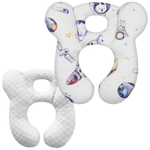 Baby Travel Pillow, Upgrade U-Shape Infant Pillow for Car Seat Pushchair and Stroller, Soft Comfortable Sleep Cushion for Kids Newborn and Toddler -Space White