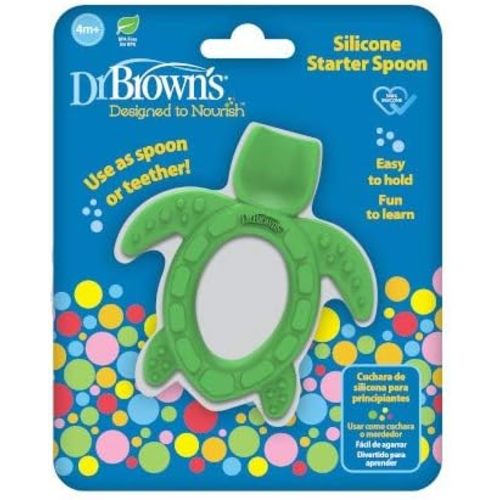 Dr. Brown's Silicone Starter Spoon and Teether for Babies and Infants, Turtles, 1 Pack, 4m+