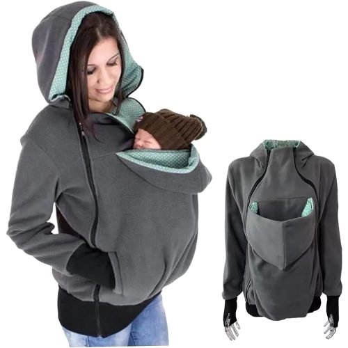 Maternity Hoodie, 3-in-1 Removable Kangaroo Pouch Hoodie, Winter Soft Warm Baby Wearing Jacket, Multifunction Cozy Maternity Jacket for Mom and Baby