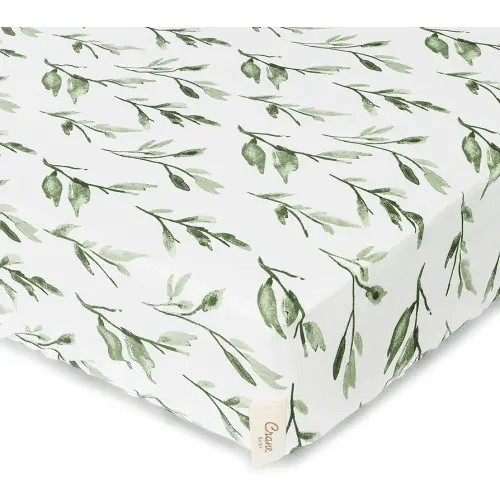 Crane Baby Soft Cotton Crib Mattress Sheet, Fitted Sheet for Cribs and Toddler Beds, Green Leaf, 28”w x 52”h x 9”d