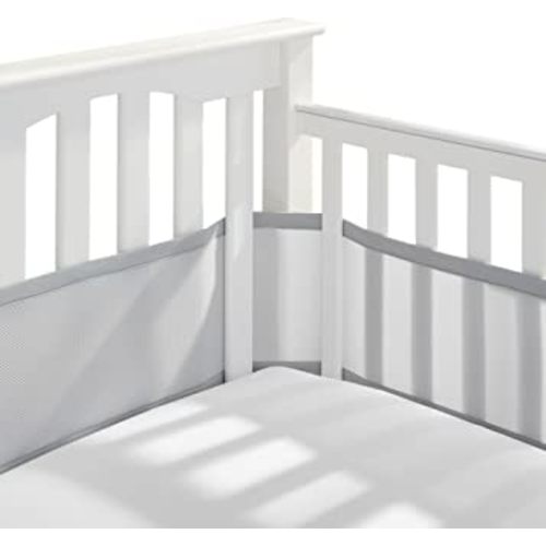 BreathableBaby Breathable Mesh Crib Liner – Classic Collection – Gray – Fits Full-Size Four-Sided Slatted and Solid Back Cribs – Anti-Bumper