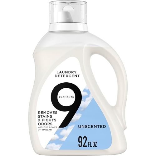 9 Elements Natural Liquid Laundry Detergent, Vinegar Powered, Unscented, 92 Fl Oz, 1 Count