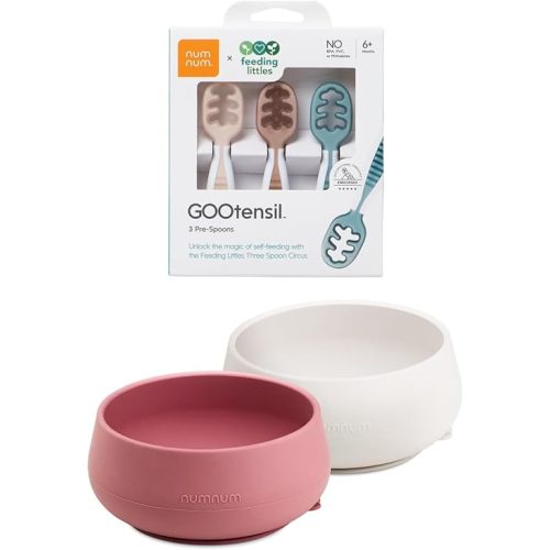 Bundle of 2!!! NumNum Baby Spoons for Kids Aged 6+ Months - First Stage, Baby Led Weaning (BLW), 3 Spoons + Suction Bowls | Extra Strong Suction | Non-Slip Design