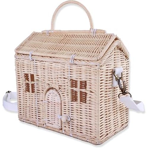 Handwoven Rattan House Storage Basket – Multi-Use Organizer with Handle & Strap, 23x20x15cm (470g)