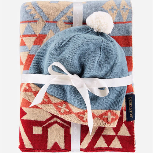 KNIT BABY BLANKET WITH BEANIE
