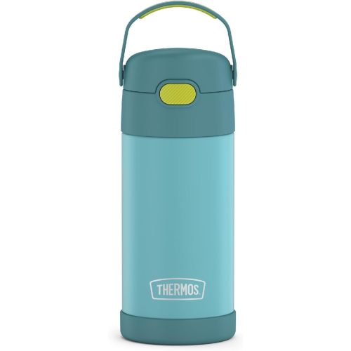 THERMOS FUNTAINER Water Bottle with Straw - 12 Ounce, Blue/Green - Kids Stainless Steel Vacuum Insulated Water Bottle with Lid - 12 Ounces