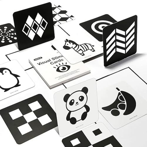 beiens High Contrast Baby Flashcards, Newborn Brain Development Toys, Visual Stimulation Learning Activity Cards, Black and White Baby Toy, 20 PCs 40 Pages 5.5'' x 5.5'' Educational Infant Shower Gift