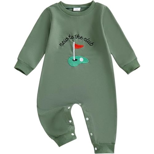 Newborn Baby Boy Fall Outfit Romper Golf Court Embroidery Long Sleeve Onesie Jumpsuit Bodysuit Cute Infant Clothes