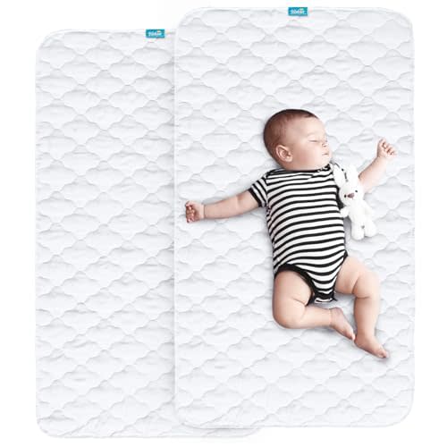 Waterproof Crib Mattress Protector Pad Cover 2 Pack 28" x 52", Anti Slip & Absorbent Waterproof Bed Pads for Standard Crib/Toddler Bed Quilted Machine Washable (Quilted Improved Thickness) White