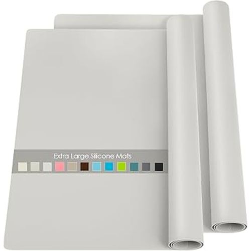 2 Pack Extra Large Silicone Mats for Countertop - Counter Table Protector Placemats for Baking Crafts, Light Gray Kids Dinner Placemat Nonstick Nonskid Heat-Resistant Kitchen Pad, 23.6'' x 15.6''