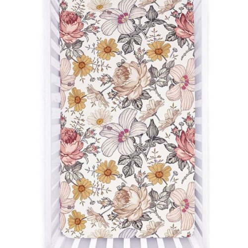 Crib Sheets for Girl Boy, HNHUAMING Crib Sheet Fitted Fits for Standard Crib & Toddler Mattresses, Ultra Soft Breathable Baby Crib Sheets Neutral 52'' X 28'' inch Boho Crib Sheet, Daisy Floral