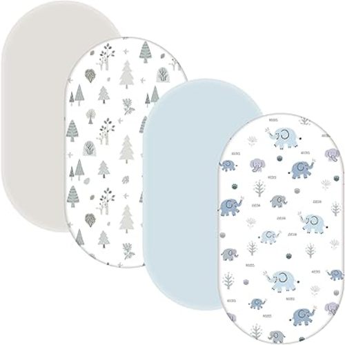 4 Pack Bassinet Sheets - 30"x18" Bassinet Fitted Sheets for Halo BassiNest, 4moms MamaRoo, Chicco LullaGlide and Other Small Size Bassinet | Ultra Soft & Skin Friendly Bassinet Sheets for Boys Girls