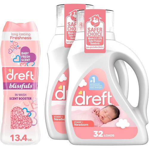 Amazon.com: Bundle of Dreft Stage 1: Newborn Hypoallergenic Baby Laundry Detergent Liquid Soap, 46 Fl Oz, (Pack of 2) + Dreft Blissfuls In-Wash Scent Booster Beads, Baby Fresh, 13.4 oz : Health & Household