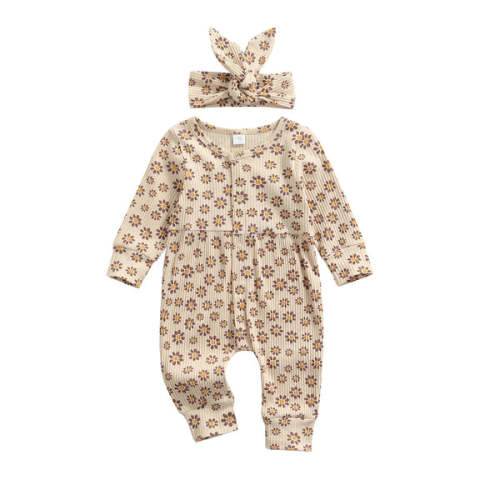 FLOWER Ribbed Jumpsuit with Headband - Hazel & Bo