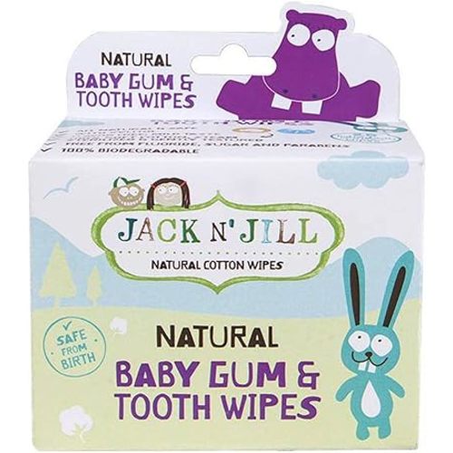 Jack N' Jill Baby Gum & Tooth Wipes - Natural & Safe, Contains only Water & Xylitol, Soft Sterilized Cotton, Free from Fluoride & Sugar, Baby Mouth Wipes - 25 Individually Wrapped Wipes