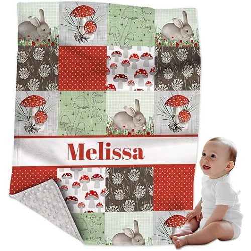 Personalized Custom Mushroom Minky Blanket for Boys & Girls - Soft Infant to Toddler, Gift for Baby Shower or Birthday