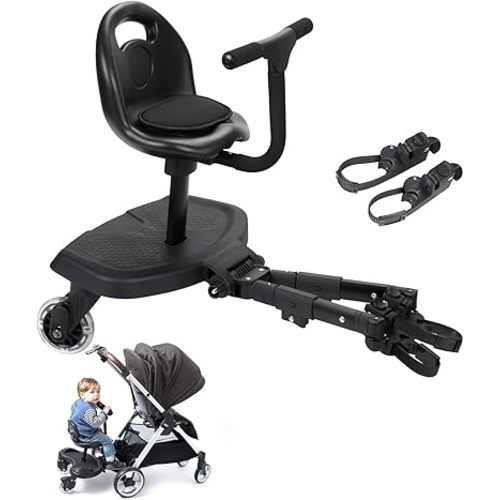 Universal 2-in-1 Stroller Board，Child Rider Stroller Attachment with Saddle Seat and Standing Platform ，Quick and Easy to Use, Safety Design 2025 Upgrade with Two Pairs connctors