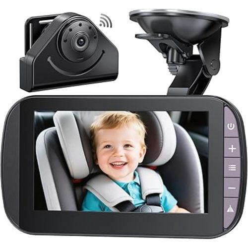 Wireless Baby Car Camera Monitor – 4.3 Inch Display with Rear Facing Car Seat Cameras, 1080P HD Night Vision IR-Cut, USB & Battery Powered Plug and Play Backseat Baby Monitor for Infant Toddler Safety