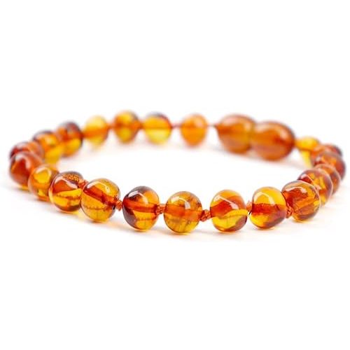 Baltic Amber Bracelet (Unisex) - Genuine Baltic Amber Beads (5.5 in.) (Brown)