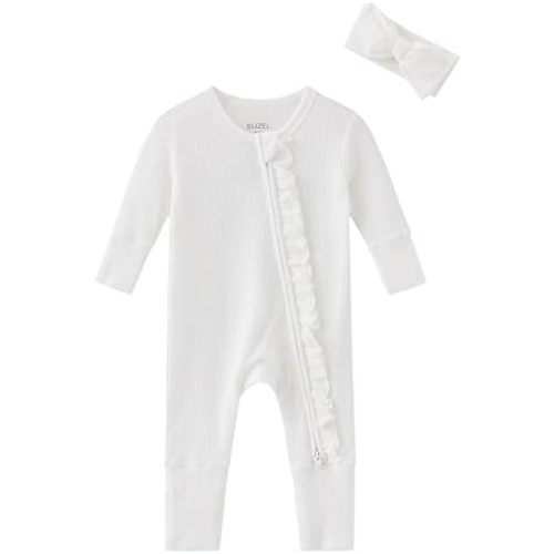 Newborn Girl Clothes Baby Ruffle Romper w/Headbands One-Piece Waffle Jumpsuit Coming Home Outfits
