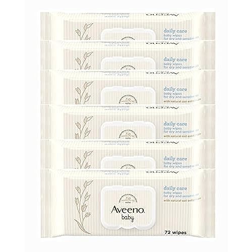 AVEENO Baby Daily Care Wipes - Cleanse Gently and Efficiently - Baby Wipes - Baby Essentials - 72 Wipes, Lid On Each Pack, Pack of 6 (432 Wipes in Total)