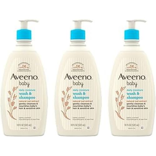 Aveeno Baby Gentle Body Wash & Shampoo with Natural Oat Extract, Tear-Free, Paraben-Free & Phthalate-Free Formula for Baby’s Sensitive Hair & Body, Lightly Scented, 18 fl. oz, 3 Pack