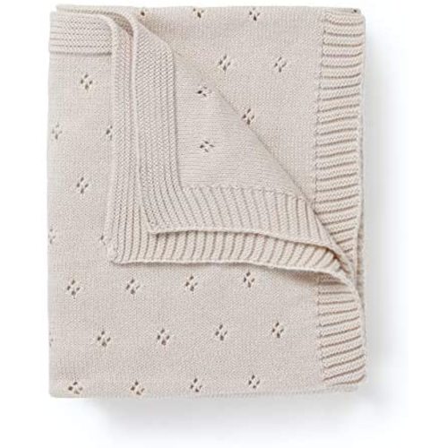 Makemake Organics Organic Baby Blanket GOTS Certified Organic Cotton Baby Blanket Newborn Pointelle Knit Blanket Breathable Unisex Boy Girl Stroller Blanket (30x40, Eggshell)