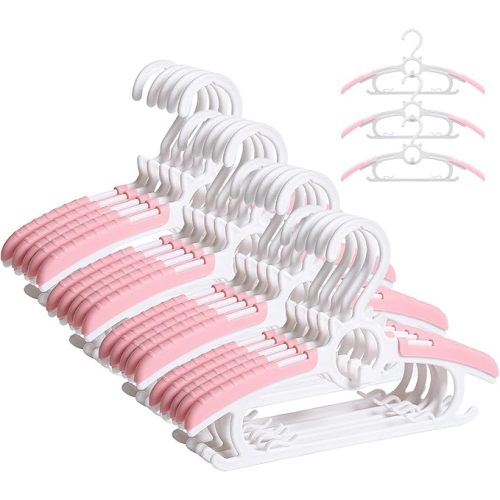 Baby Hangers for Nursery Closet,Infant Hanger 20 Pink Non-Slip and Extendable Plastic Children's Newborn Baby Hanger 11"-14" Adjustable Children Coat Hanger for Girl Boy Toddler Kids Child