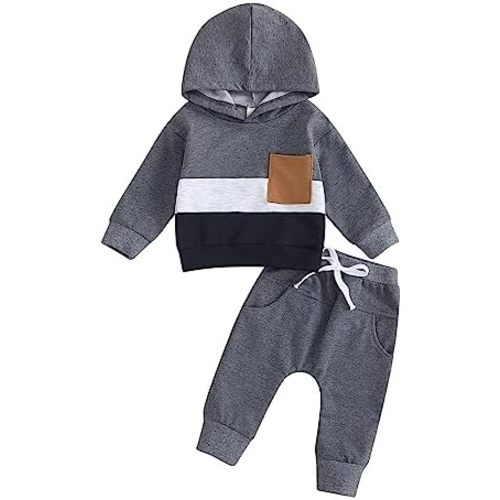 Infant Baby Boys Pants Outfits Set Long Hooded Striped Sweatshirts Pants Clothes Set Fall Winter Pants Sweatsuit