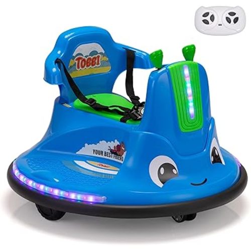 TOBBI Snail Baby Bumper Car, 12v Kids Electric Ride On Toy with Remote Control/Children DIY Funny Stickers/360 Degree Spin for Toddlers of Ages 3-9-Azure