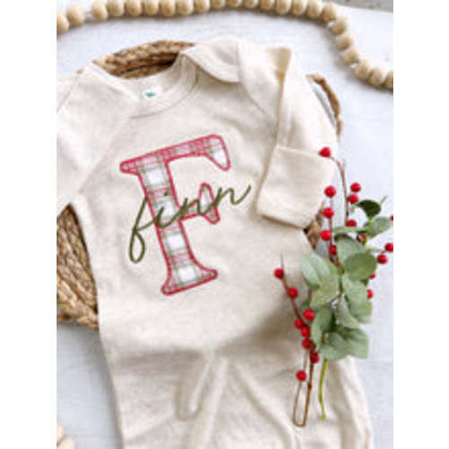 Personalized Baby Boy Outfit | Oatmeal Gown Christmas Plaid – Wonderfully Made