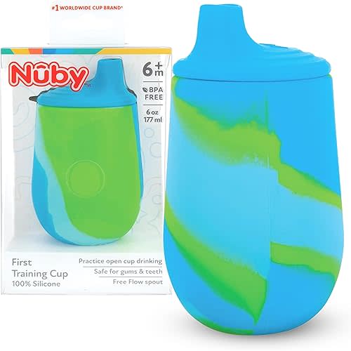 Nuby Silicone Tie-dye First Training Cup with Free Flow Soft Spout - 6oz, 6+ Months, Blue/Green