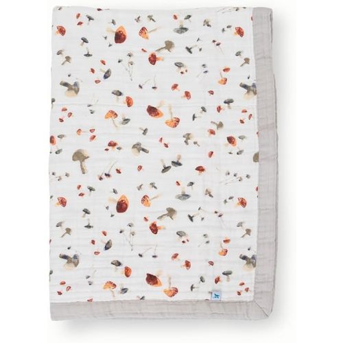 Little Unicorn Cotton Muslin Quilt | 100% Cotton | Super Soft | Babies and Toddlers | Machine Washable (Mushrooms)