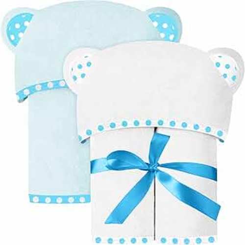 Set of 2 Hooded Baby Towels – White and Blue – Luxurious, Large and Super Absorbent – 30 x 30 Inch – Soft and Suitable for Infants, Toddlers and Kids – 400 GSM