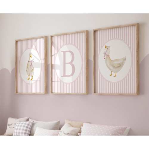 Silly Goose Art, Vintage Goose Prints, Duck Girl Nursery Decor, Pink Silly Goose, Nursery Wall Art Girls, Baby Girl Gifts, Shower Gifts 443G