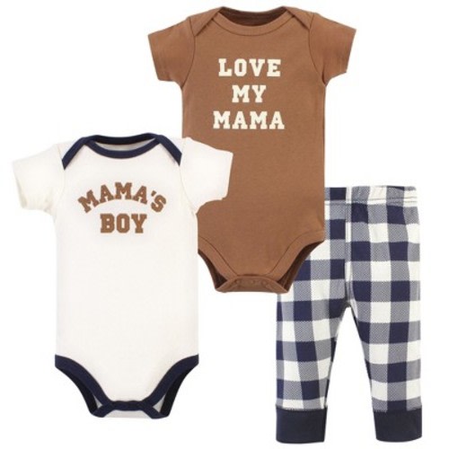 Hudson Baby Infant Boy Cotton Bodysuit and Pant Set, Brown Navy Mamas Boy Short-Sleeve, 6-9 Months