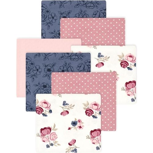Little Treasure Hudson Baby Cotton Poly Flannel Receiving Blankets Multipack, Pink Dusty Rose Floral, 30x30 inches
