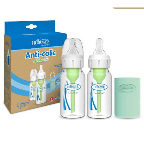 Dr. Brown’s Natural Flow® Anti-Colic Options+™ Narrow Glass Baby Bottle with Silicone Sleeve, 2-Pack