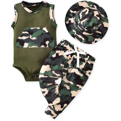 Baby Boy Camo Sleeveless Bodysuit Pants Set 0-18 Months