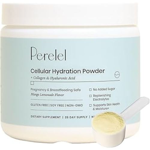 Perelel Hydration Powder Postpartum Breastfeeding , Electrolyte Supplement with Collagen & Hyaluronic Acid, Mango Lemonade Flavor, Soy & Gluten Free, Non GMO, No Added Sugar, 28 Servings