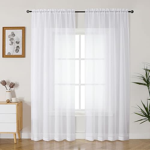 Gwine White Sheer Curtains 84 Inches Long 2 Panels Set for Living Room, Rod Pocket Voile Bedroom Curtains, Light Filtering Solid Window Sheer Panels, Each 42" Wx84 L