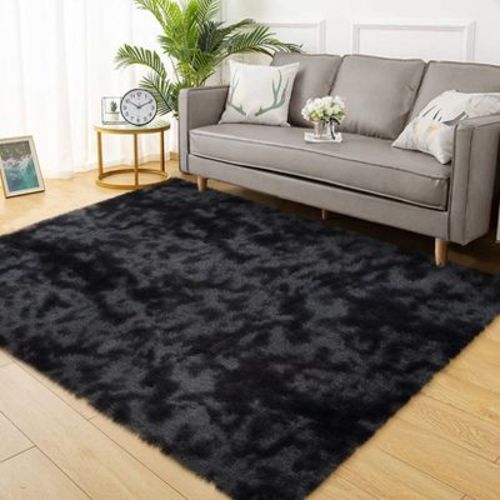 Acekool Ultra Soft Shaggy Rug, Non-Slip Plush Indoor Carpet, Pure Black for Living Room, Bedroom – 5'x8'