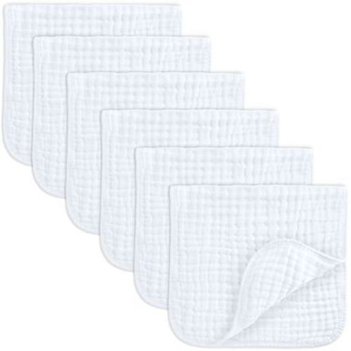 Muslin Burp Cloths Large 100% Cotton by Comfy Cubs (White, Pack of 6)