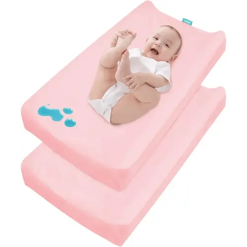 Changing Pad Cover Waterproof, 2 Pack Diaper Change Table Sheets for Baby Boys Girls, Fitted Cradle Sheets for 32"x16" Contoured Pad, Breathable & Ultra Soft, Pink