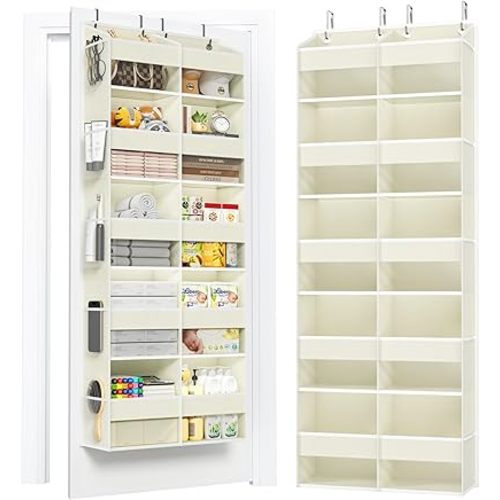 Extra Large 5-Tier Behind Door Organizer,10 Side Mesh Pockets & Clear Windows, 80 lbs Capacity.Over The Door Hanging Storage for Bedroom,Bathroom,Nursery,Dorm,Kitchen to Organize Toys & Diapers(Beige)