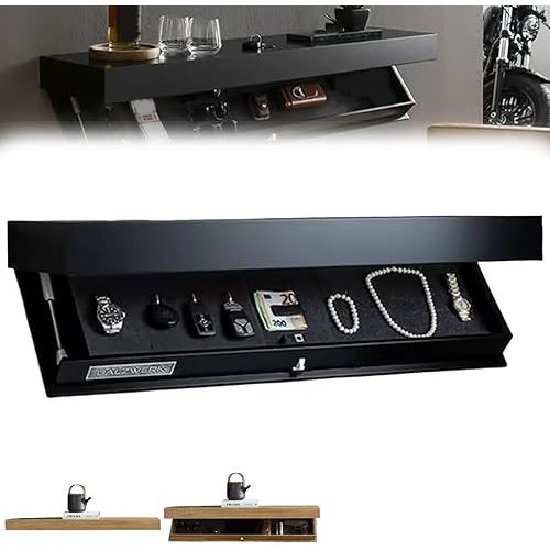 Magicflap Designer Shelf with Secret Compartment, Concealed Floating Shelf, Magicflap Shelf with Hidden Compartment, Wall-Mounted Storage Solution for Living Room or Office (Black)