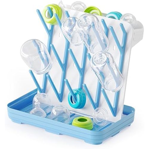 SpaceAid Baby Bottle Drying Rack with 20 Hooks, Space Saving Kitchen Bottles Rack Dryer, Vertical Baby Bottle Holder Organizer for Countertop Storage Accessories (White and Blue)