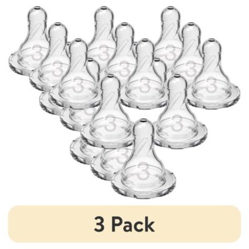 (3 pack) Dr. Brown's Natural Flow Level 3, Narrow Baby Bottle Nipple, Medium-Fast Flow, 6m+, 100% Silicone, 6 Pack
