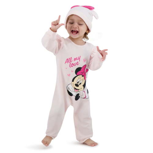 Minnie Mouse Baby Girls Valentine French Terry Coverall and Hat, Sizes 0-24M